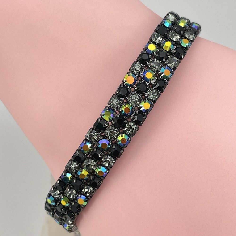 Charter Club Multi Color Gunmetal Tone Rhinestone Stretch Bracelet Celestial